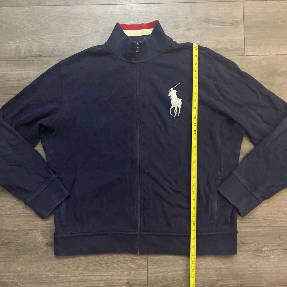Polo Ralph Lauren Mens 2XL Full Zip Big Pony Knit Sweater Blue